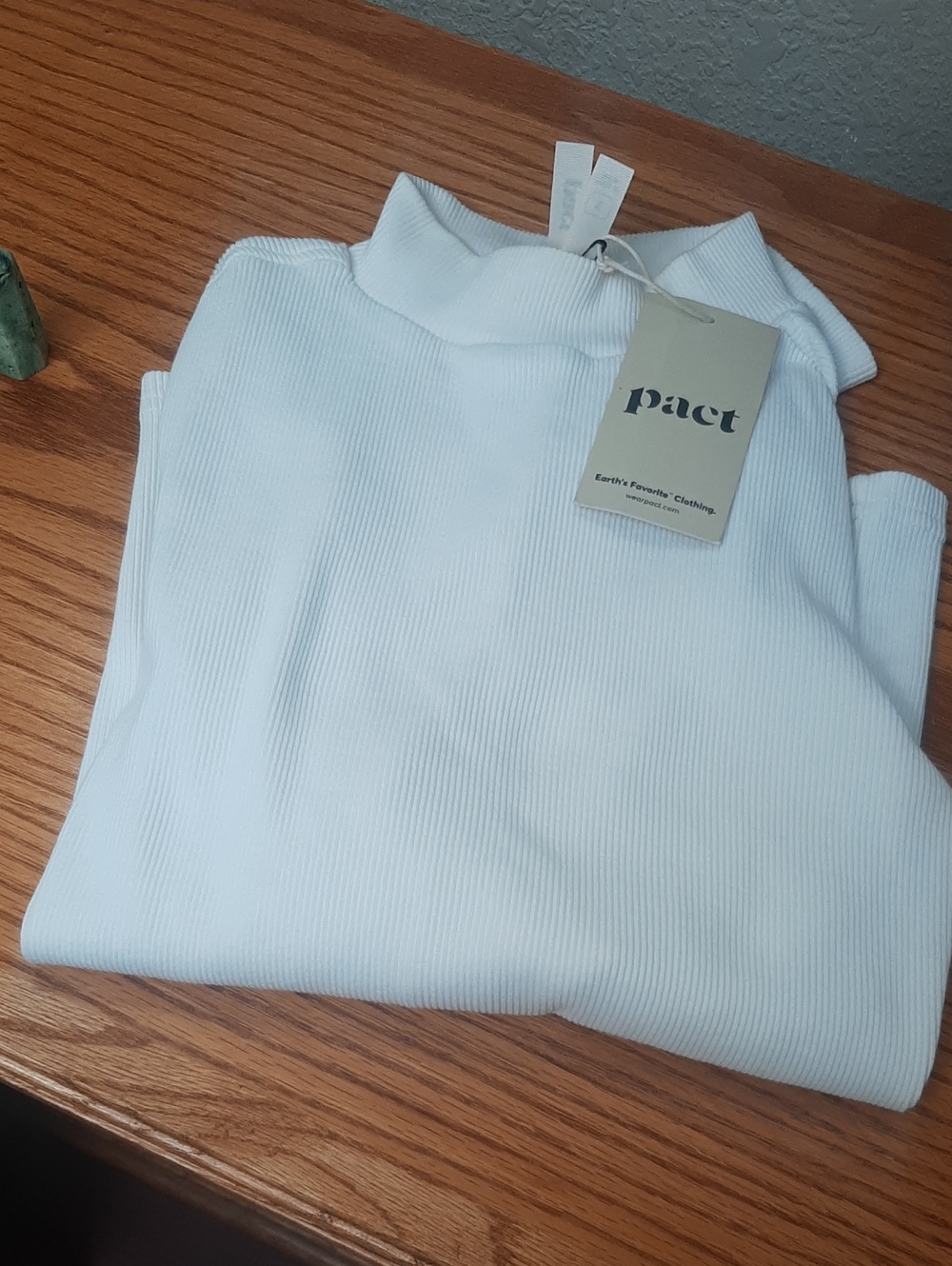 Pact Women's White Ribbed Turtleneck Long sleeve
